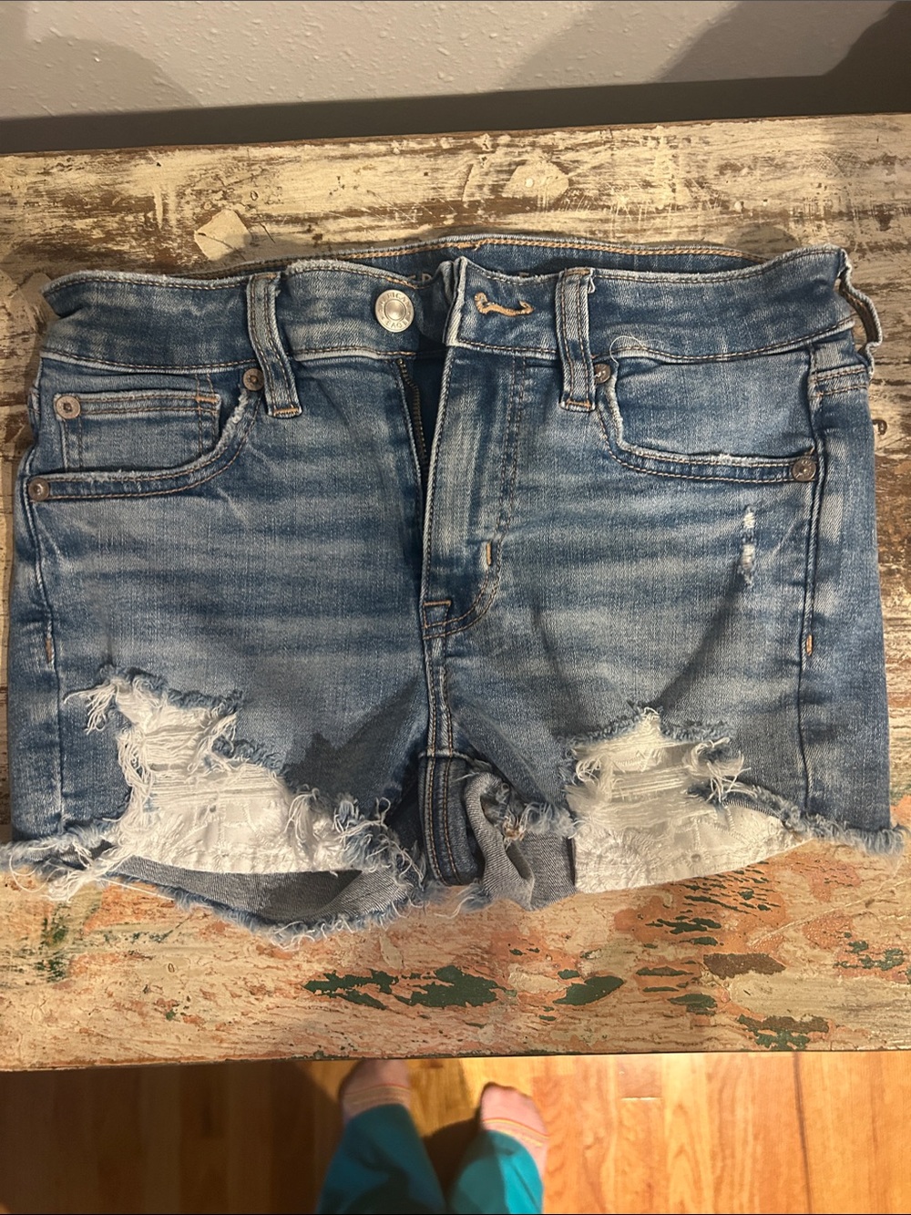 American Eagle Outfitters Light Blue Distressed Denim Shorts